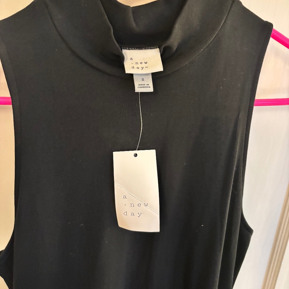 A New Day Black Mixed Media Mock Neck Mini Dress